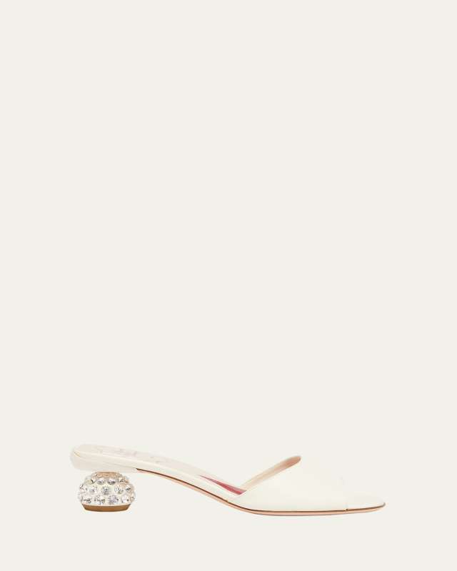 Leather Crystal-Dome Heel Slide Sandals